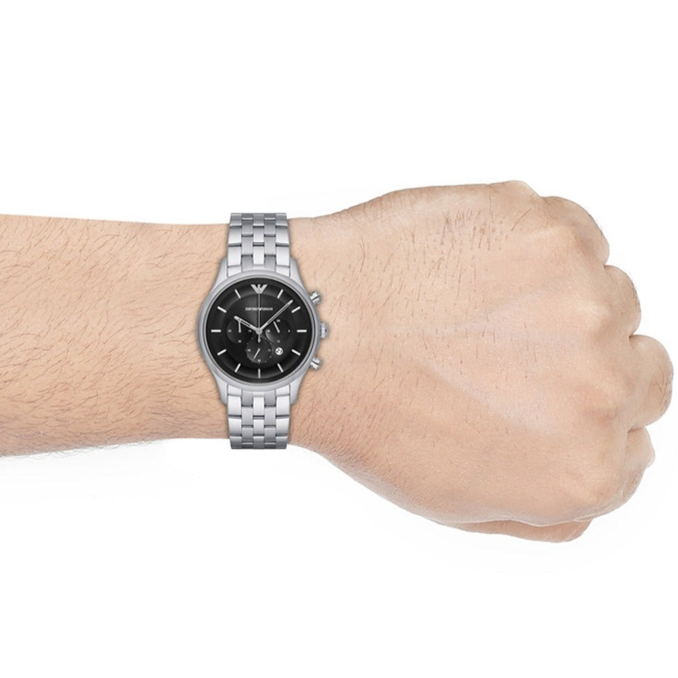 Emporio Armani Chronograph Black Dial Silver Steel Strap Watch For Men - AR11017 Buy Now By Emporio Armani