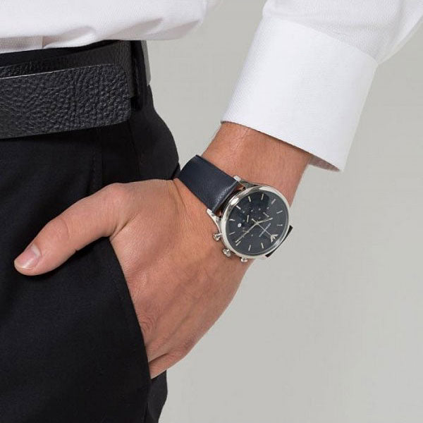 Emporio Armani Lambda Chronograph Blue Dial Blue Leather Strap Watch For Men - AR11018 Buy Now By Emporio Armani