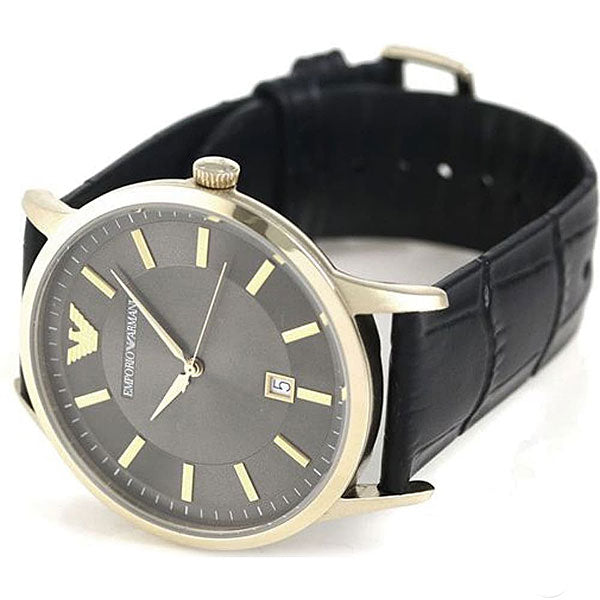 Emporio Armani Renato Quartz Grey Dial Black Leather Strap Watch For Men - AR11049 Buy Now By Emporio Armani