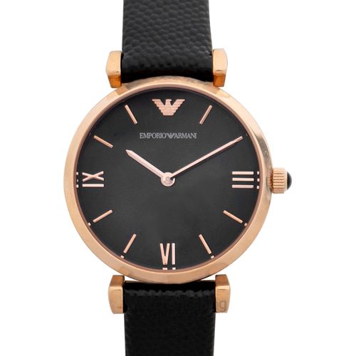 Emporio Armani Gianni T Bar Black Mother of Pearl Dial Black Leather Strap Watch For Women - AR11060 Buy Now By Emporio Armani
