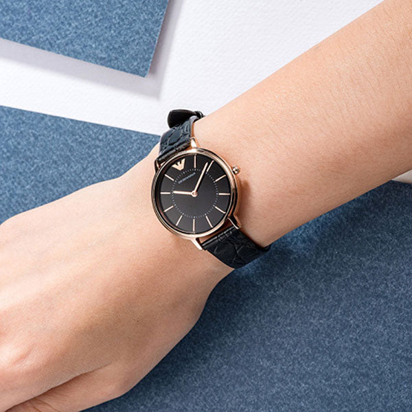 Emporio Armani Kappa Quartz Black Dial Black Leather Strap Watch For Women - AR11064 Buy Now By Emporio Armani