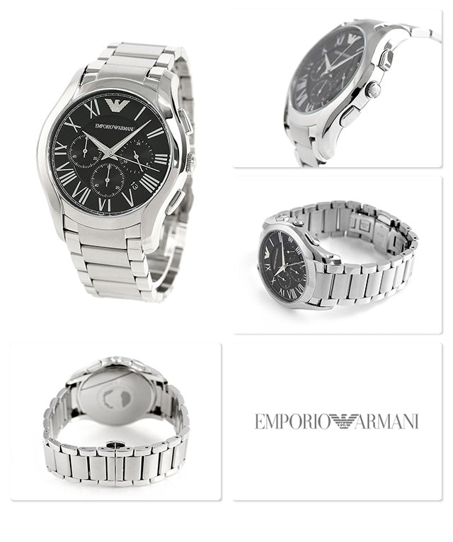 Emporio Armani Valente Chronograph Quartz Black Dial Silver Steel Strap Watch For Men - AR11083