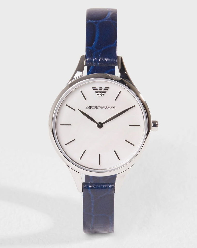 Emporio Armani Aurora Quartz Mother Of Pearl White Dial Blue Leather Strap Watch For Women - AR11090 Buy Now By Emporio Armani