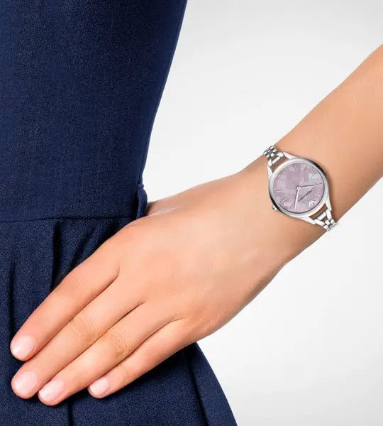 Emporio Armani Aurora Mother Of Pearl Purple Dial Silver Steel Strap Watch For Women - AR11122 Buy Now By Emporio Armani