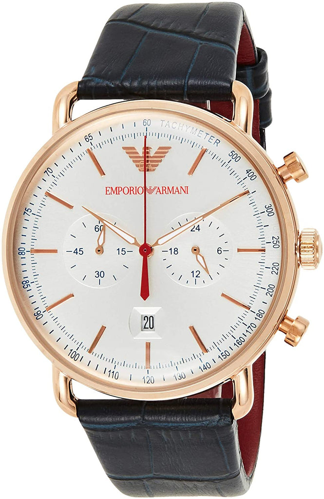 Emporio Armani Aviator Silver Dial Blue Leather Strap Watch For Men - AR11123 Buy Now By Emporio Armani