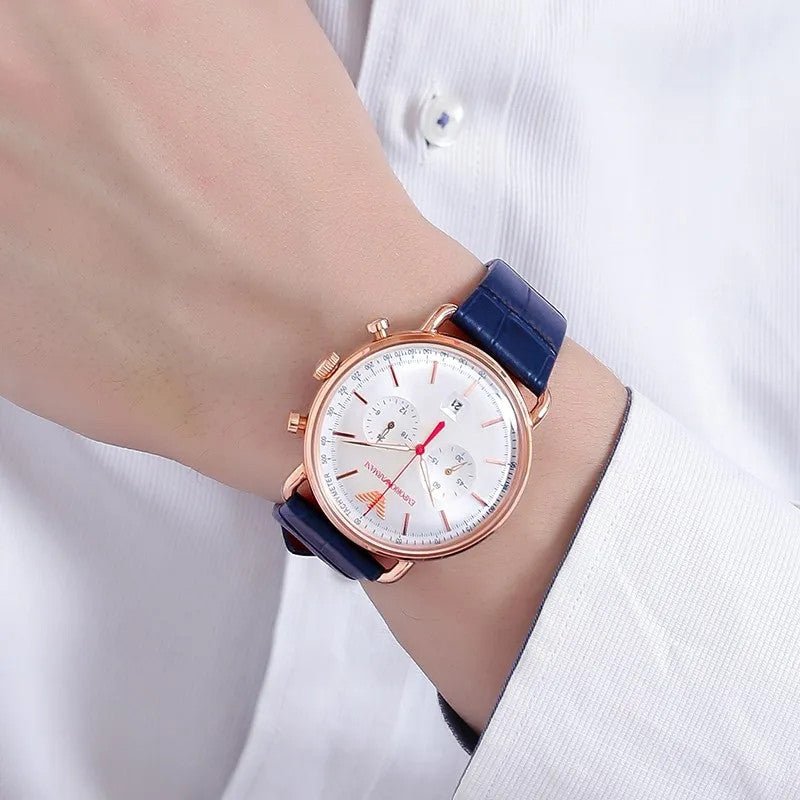 Emporio Armani Aviator Silver Dial Blue Leather Strap Watch For Men - AR11123 Buy Now By Emporio Armani