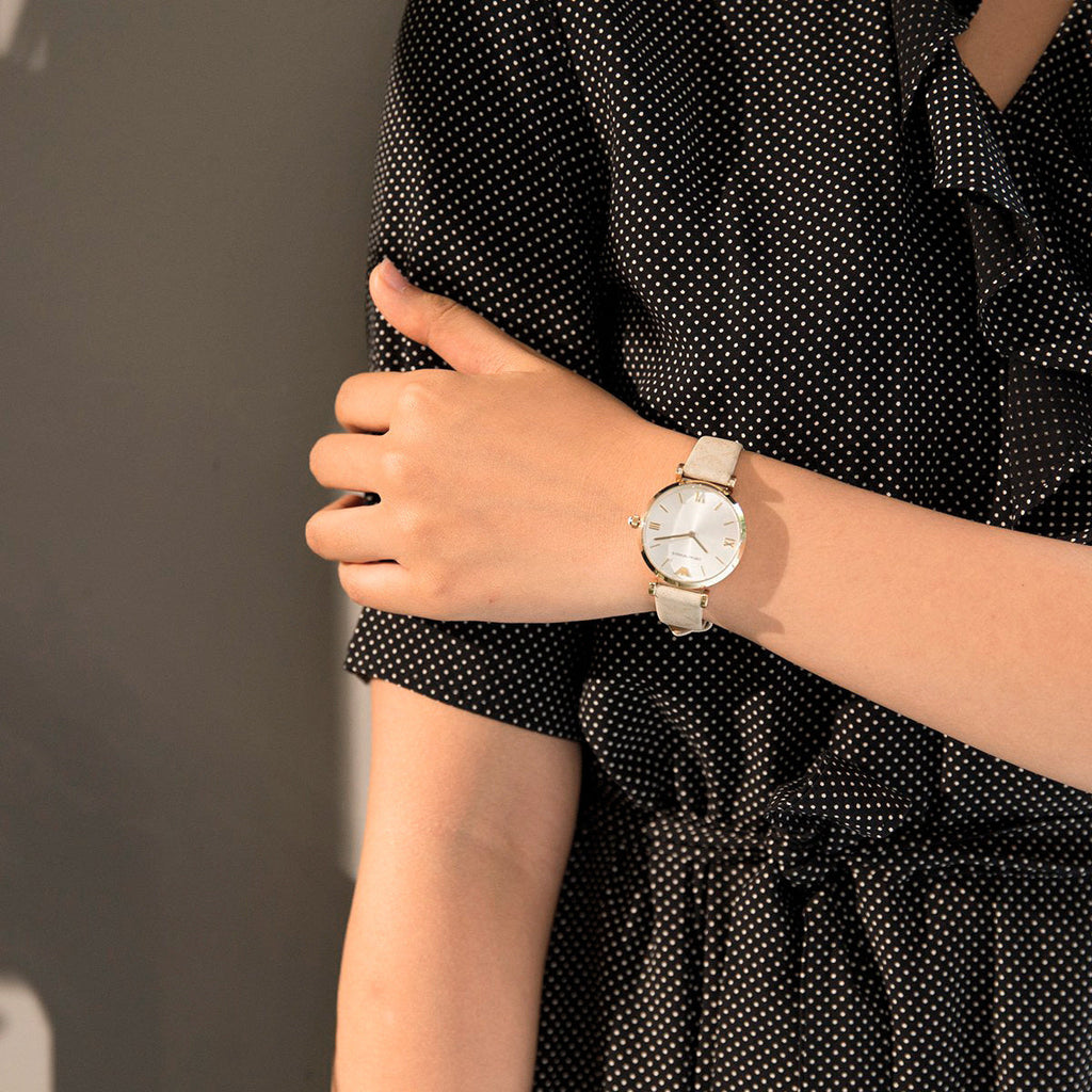 Emporio Armani Gianni T Bar Analog Silver Dial Beige Leather Strap Watch For Women - AR11127 Buy Now By Emporio Armani