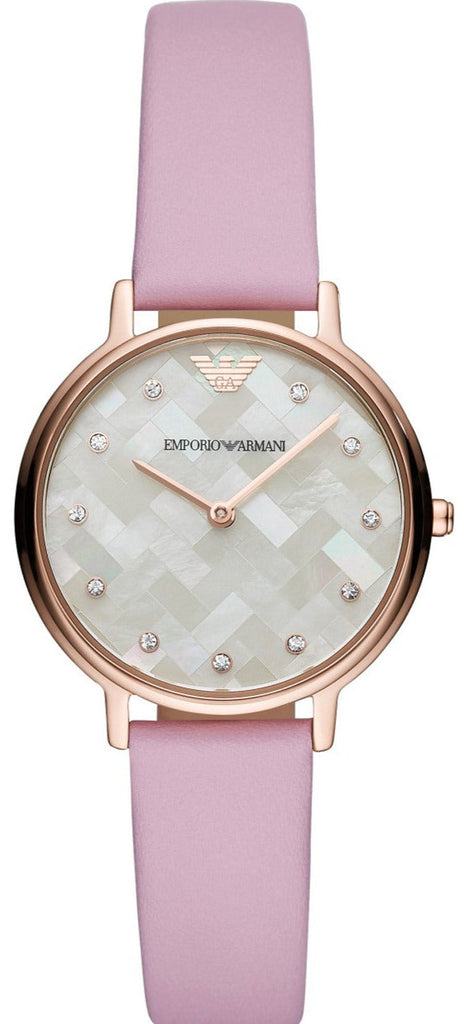 Emporio Armani Kappa Mother Of Pearl White Dial Pink Leather Strap Watch For Women - AR11130 Buy Now By Emporio Armani