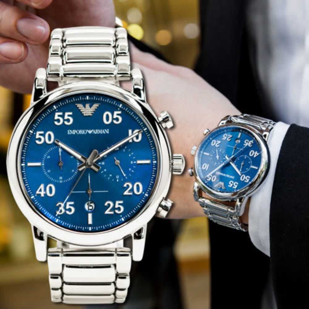 Emporio Armani Luigi Chronograph Blue Dial Silver Steel Strap Watch For Men - AR11132 Buy Now By Emporio Armani