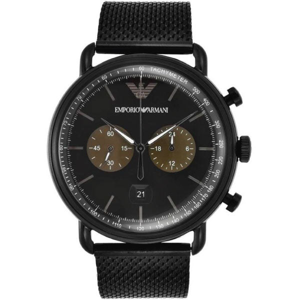 Emporio Armani Aviator Black Dial Black Mesh Bracelet Watch For Men - AR11142 Buy Now By Emporio Armani