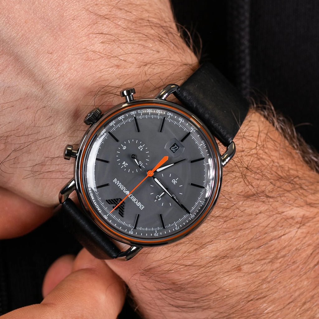 Emporio Armani Aviator Grey Dial Grey Leather Strap Watch For Men - AR11168 Buy Now By Emporio Armani