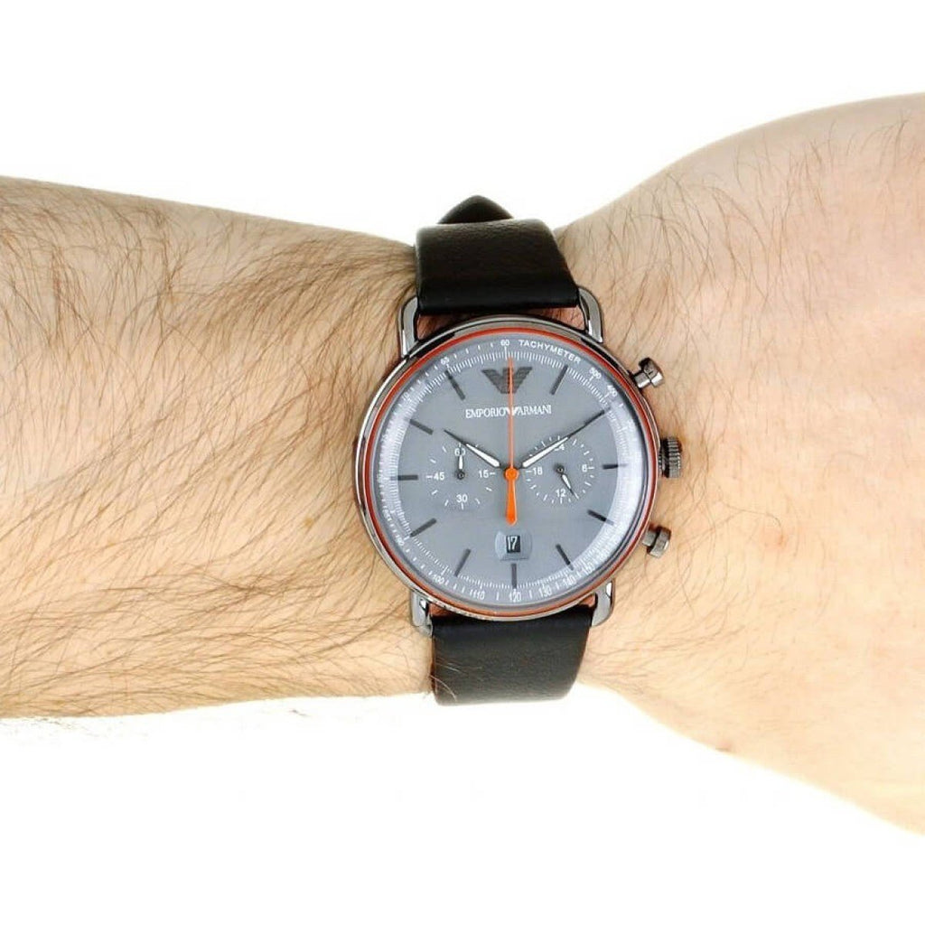 Emporio Armani Aviator Grey Dial Grey Leather Strap Watch For Men - AR11168 Buy Now By Emporio Armani