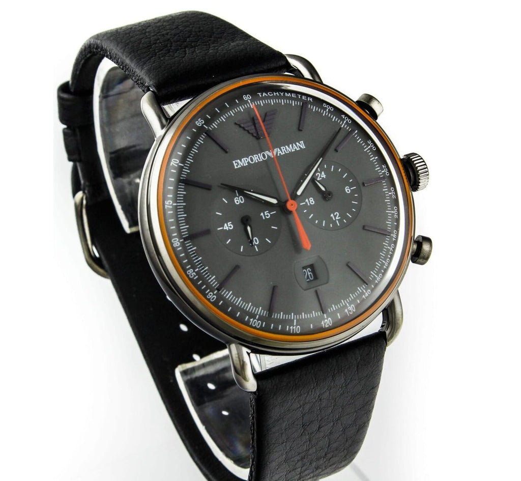 Emporio Armani Aviator Grey Dial Grey Leather Strap Watch For Men - AR11168 Buy Now By Emporio Armani
