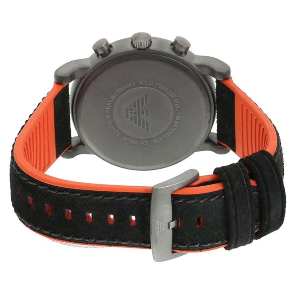 Emporio Armani Chronograph Quartz Grey Dial Black Leather Strap Watch For Men - AR11174 Buy Now By Emporio Armani