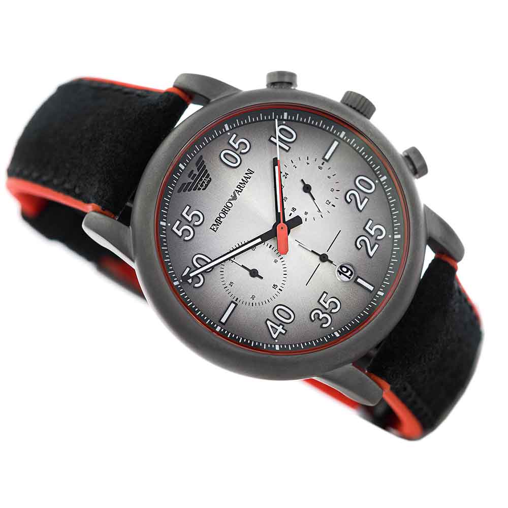 Emporio Armani Chronograph Quartz Grey Dial Black Leather Strap Watch For Men - AR11174 Buy Now By Emporio Armani