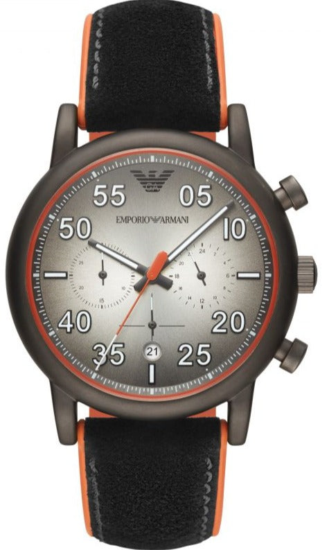 Emporio Armani Chronograph Quartz Grey Dial Black Leather Strap Watch For Men - AR11174 Buy Now By Emporio Armani