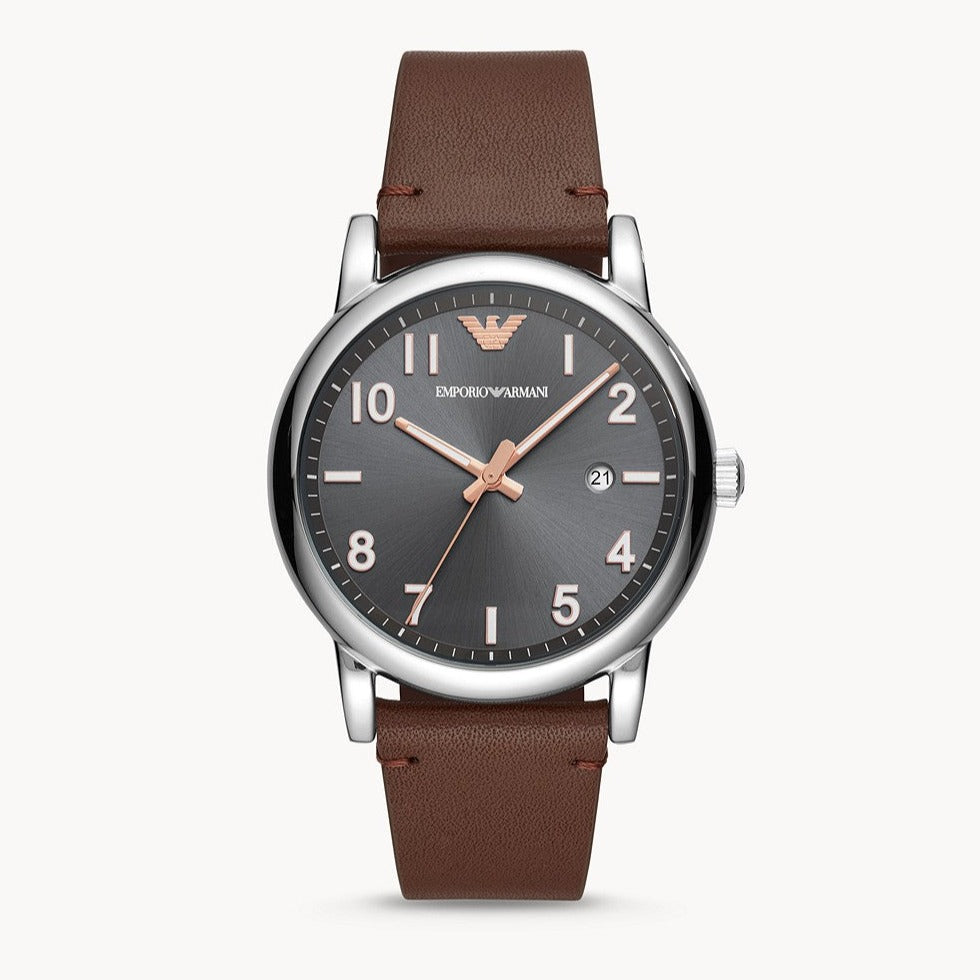Emporio Armani Luigi Quartz Grey Dial Brown Leather Strap Watch For Men - AR11175 Buy Now By Emporio Armani
