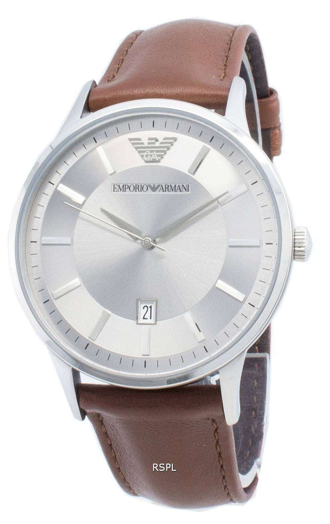 Emporio Armani Renato Quartz Silver Dial Brown Leather Strap Watch For Men - AR11185 Buy Now By Emporio Armani