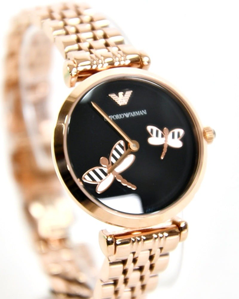 Emporio Armani Gianni T Bar Black Dial Rose Gold Steel Strap Watch For Women - AR11206 Buy Now By Emporio Armani