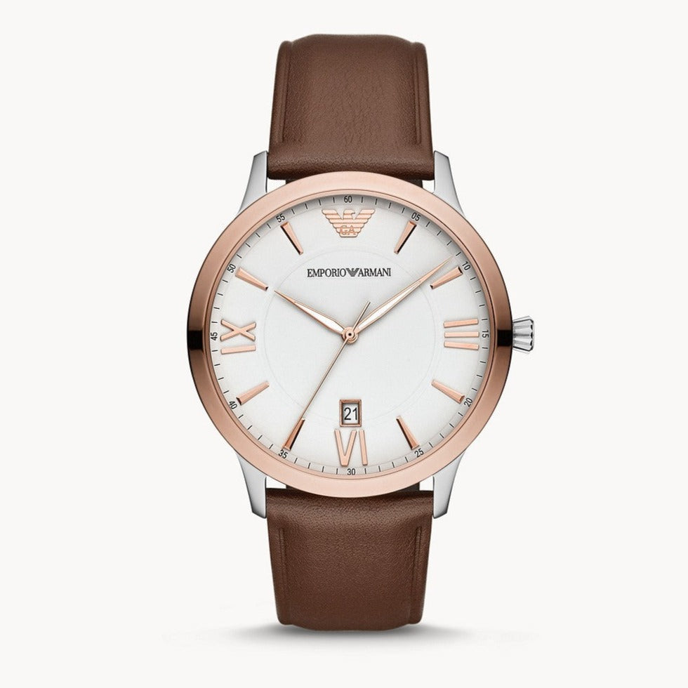 Emporio Armani Giovanni Quartz White Dial Brown Leather Strap Watch For Men - AR11211 Buy Now By Emporio Armani