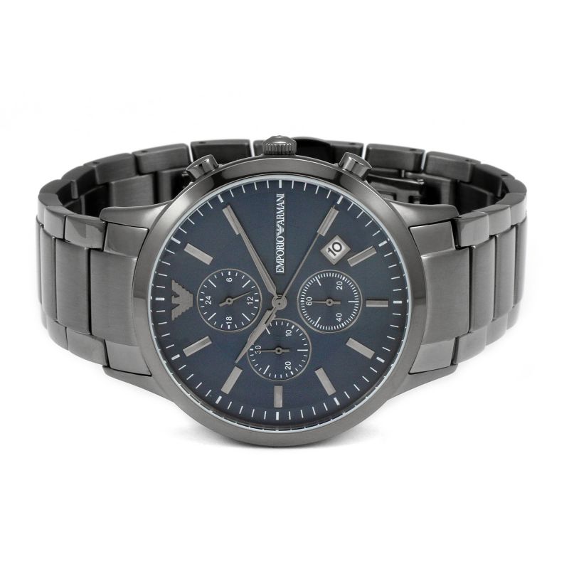 Emporio Armani Renato Chronograph Quartz Blue Dial Black Steel Strap Watch For Men - AR11215 Buy Now By Emporio Armani