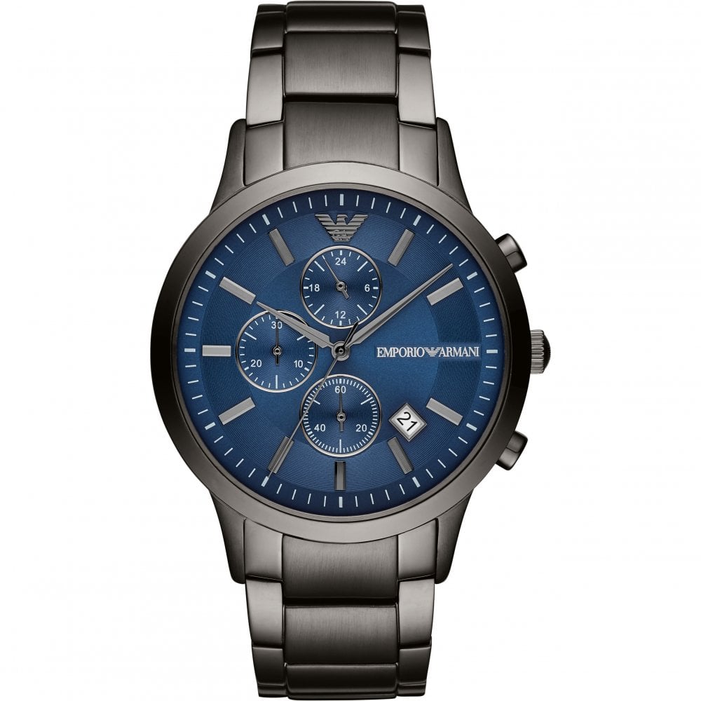 Emporio Armani Renato Chronograph Quartz Blue Dial Black Steel Strap Watch For Men - AR11215 Buy Now By Emporio Armani