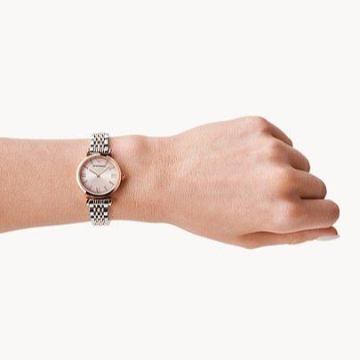 Emporio Armani Gianni T Bar Pink Dial Two Tone Steel Strap Watch For Women - AR11223 Buy Now By Emporio Armani