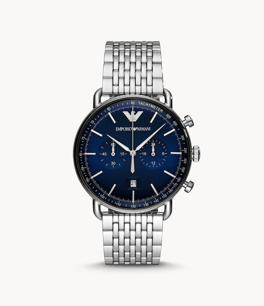 Emporio Armani Aviator Chronograph Blue Dial Silver Steel Strap Watch For Men - AR11238 Buy Now By Emporio Armani