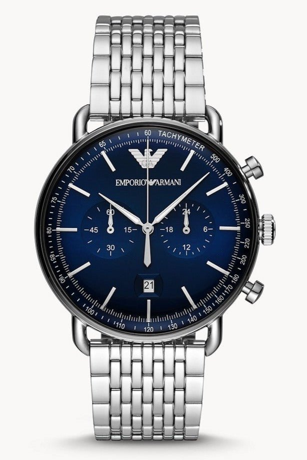 Emporio Armani Aviator Chronograph Blue Dial Silver Steel Strap Watch For Men - AR11238 Buy Now By Emporio Armani