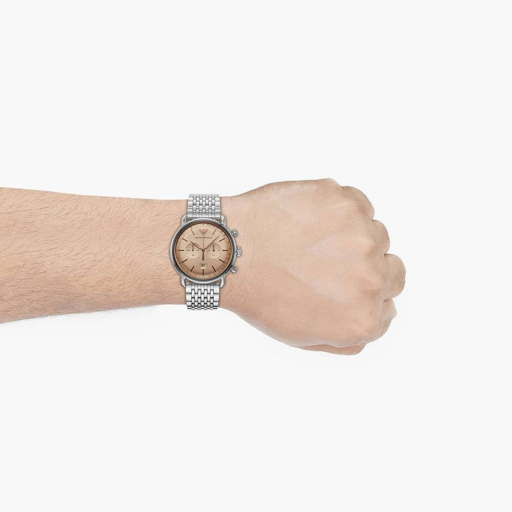 Emporio Armani Aviator Chronograph Beige Dial Silver Steel Strap Watch For Men - AR11239 Buy Now By Emporio Armani