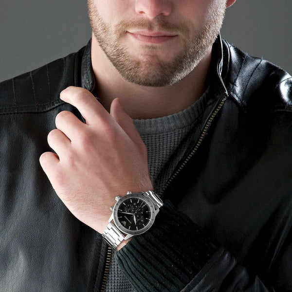 Emporio Armani Mario Chronograph Black Dial Silver Steel Strap Watch For Men - AR11241 Buy Now By Emporio Armani