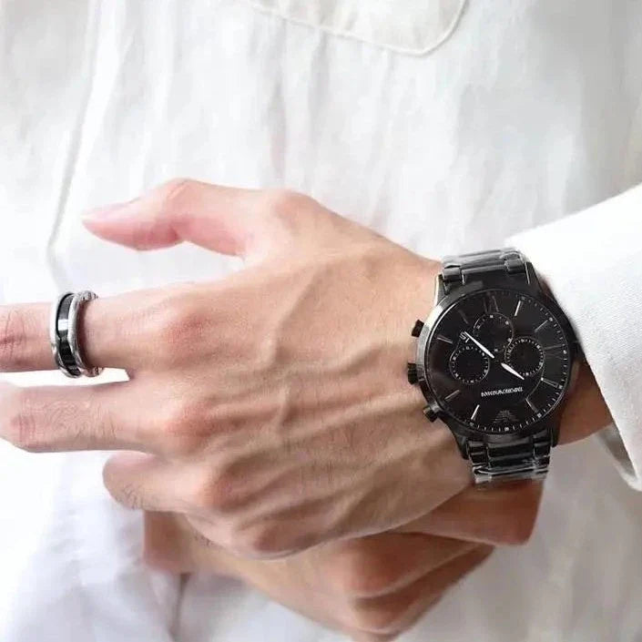 Emporio Armani Giovanni Chronograph Black Dial Black Steel Strap Watch For Men - AR11349 Buy Now By Emporio Armani