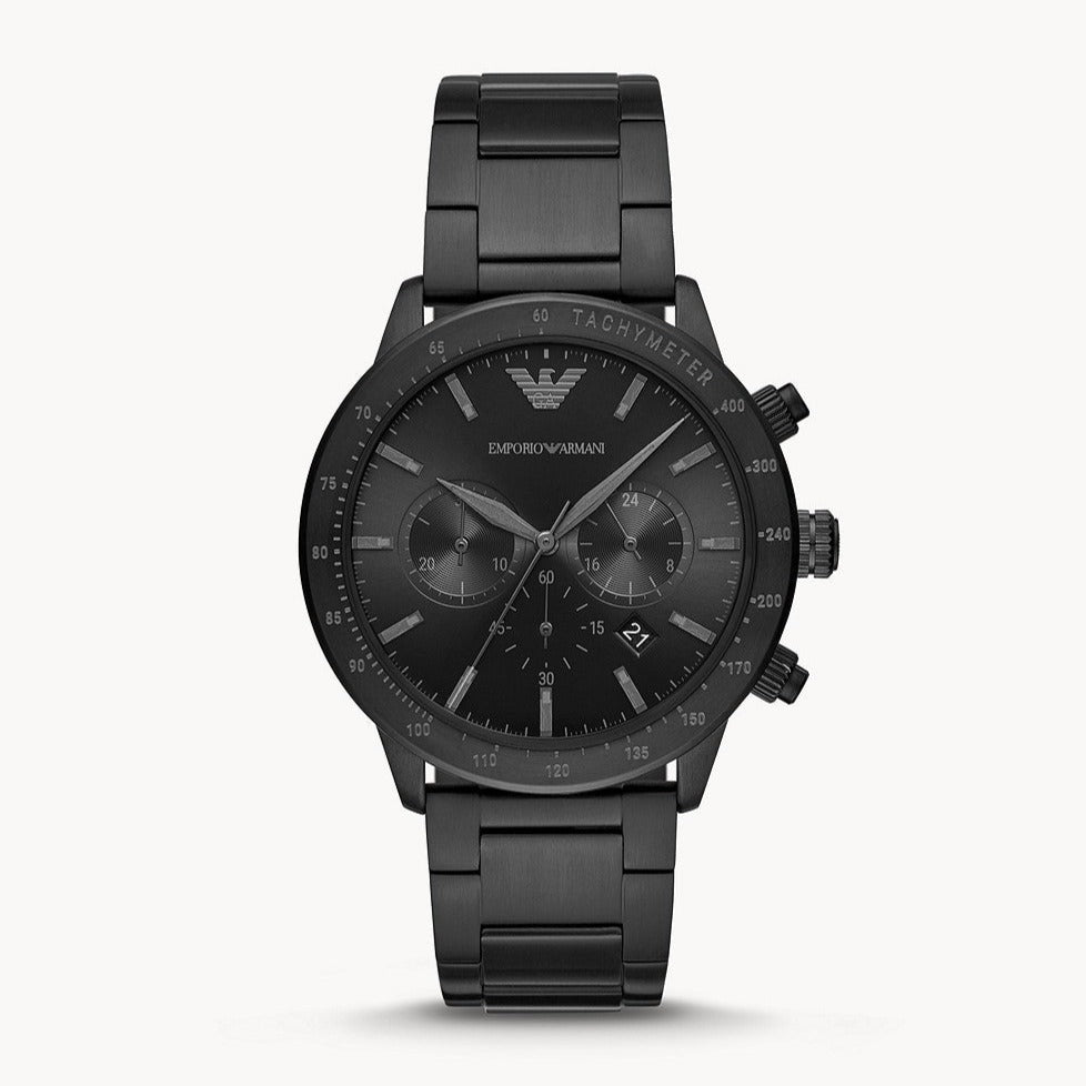 Emporio Armani Mario Chronograph Black Dial Black Steel Strap Watch For Men - AR11242 Buy Now By Emporio Armani