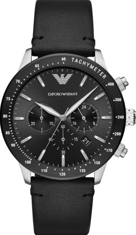 Emporio Armani Mario Chronograph Black Dial Black Leather Strap Watch For Men - AR11243 Buy Now By Emporio Armani