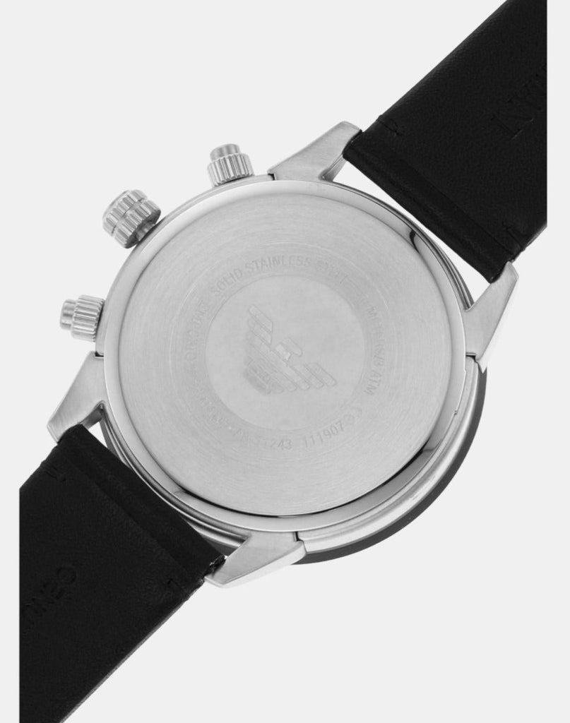 Emporio Armani Mario Chronograph Black Dial Black Leather Strap Watch For Men - AR11243 Buy Now By Emporio Armani