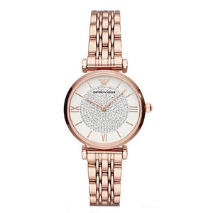 Emporio Armani T-Bar Gianni Crystal Pave Dial Rose Gold Steel Strap Watch For Women - AR11244 Buy Now By Emporio Armani