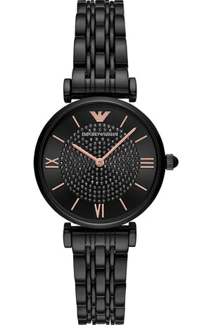 Emporio Armani Gianni T Bar All Black Diamond Dial Watch For Women - AR11245 Buy Now By Emporio Armani
