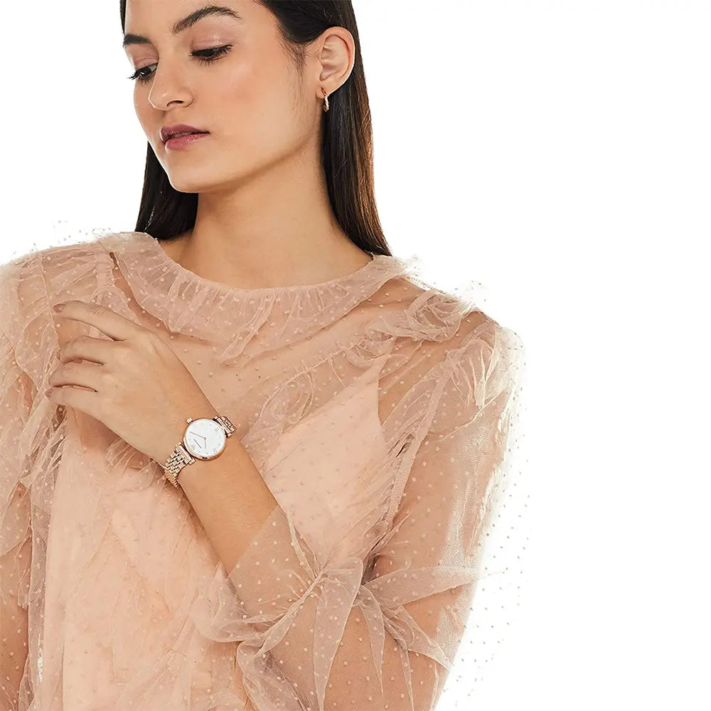 Emporio Armani Gianni T-Bar Quartz White Dial Rose Gold Steel Strap Watch For Women - AR11267 Buy Now By Emporio Armani