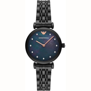 Emporio Armani Gianni T-Bar Quartz Black Mother of Pearl Dial Black Steel Strap Watch For Women - AR11268 Buy Now By Emporio Armani