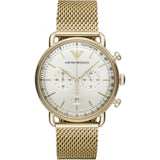 Emporio Armani Aviator Chronograph Quartz Beige Dial Gold Mesh Bracelet Watch For Men - AR11315 Buy Now By Emporio Armani