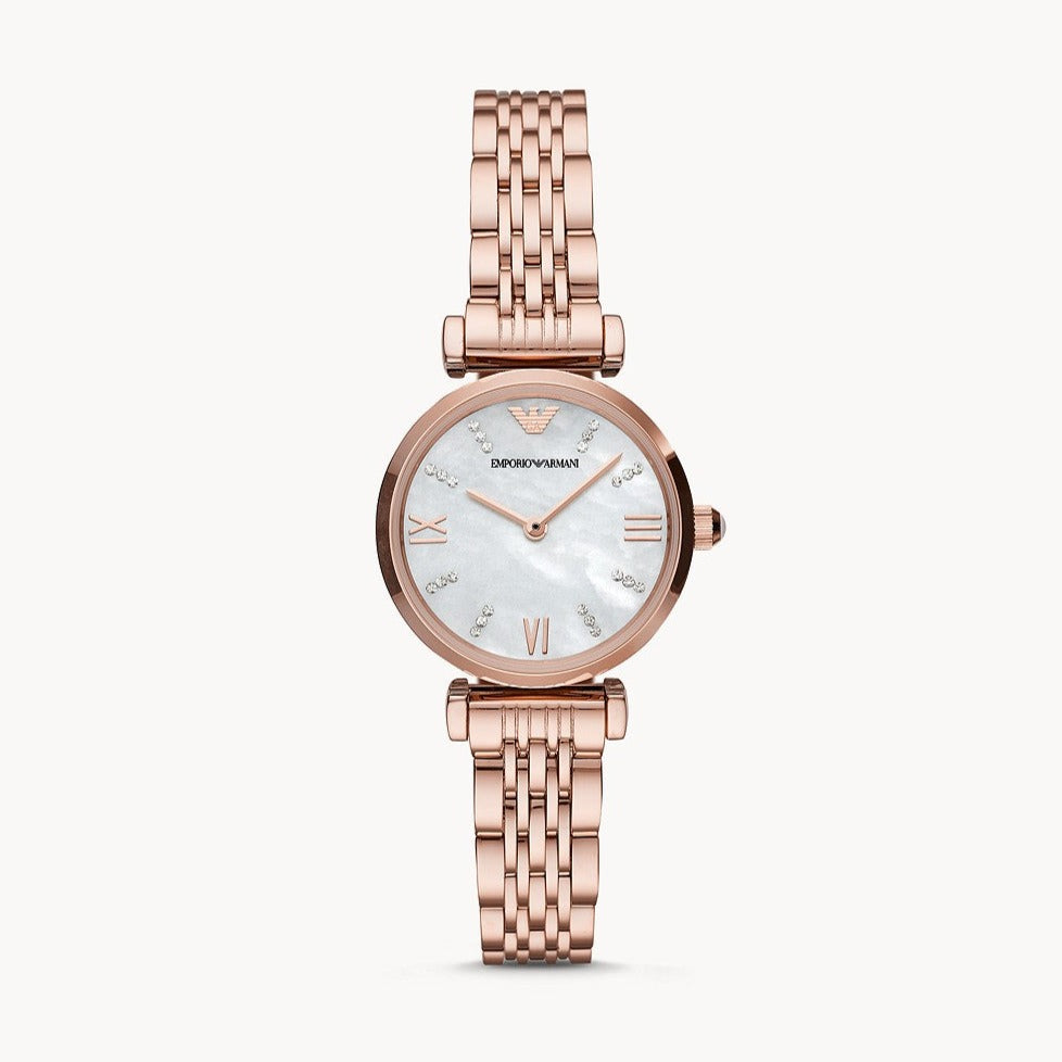 Emporio Armani Gianni T-Bar Mother of Pearl Dial Rose Gold Steel Strap Watch For Women - AR11316 Buy Now By Emporio Armani