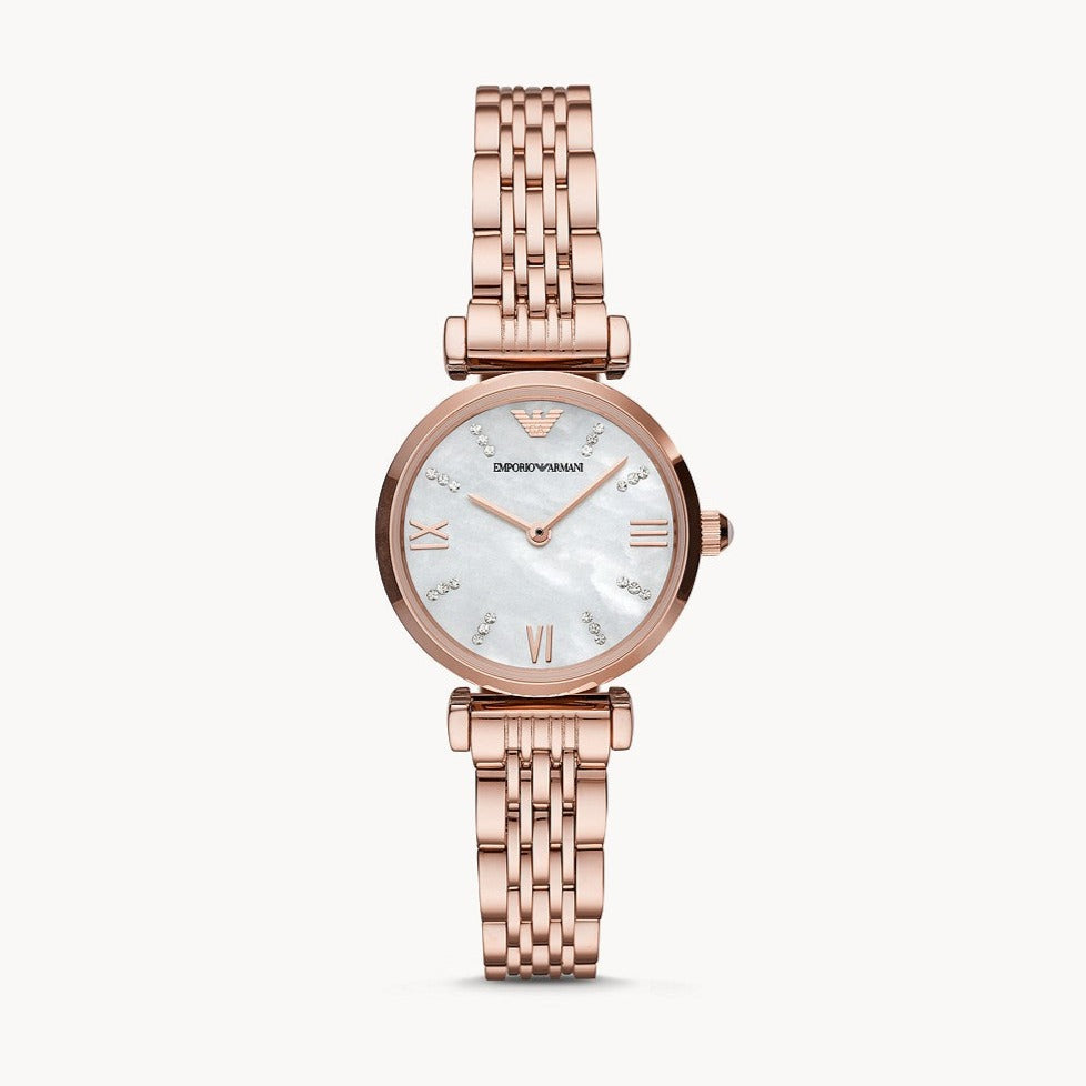 Emporio Armani Gianni T-Bar Mother of Pearl Dial Rose Gold Steel Strap Watch For Women - AR11316 Buy Now By Emporio Armani