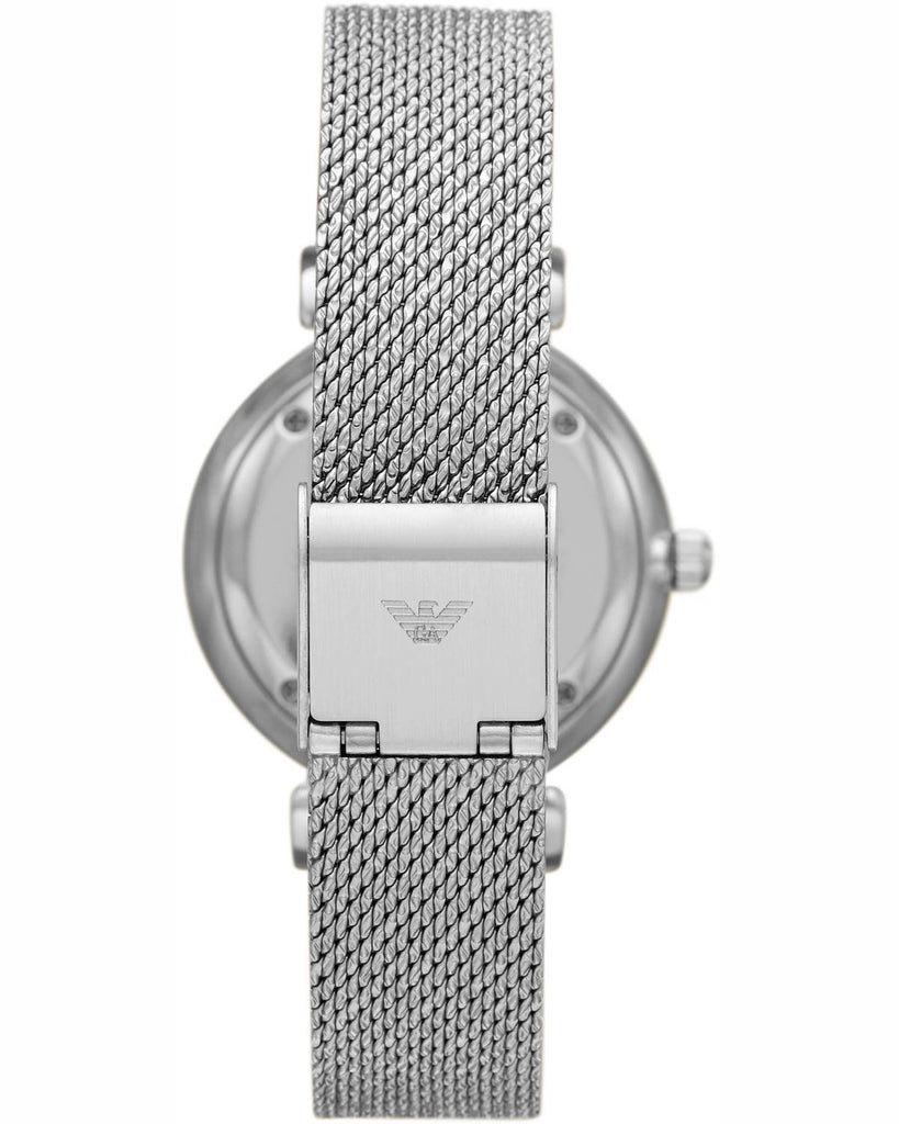 Emporio Armani Gianni T-Bar Quartz Mother of Pearl Dial Silver Mesh Bracelet Watch For Women - AR11319 Buy Now By Emporio Armani