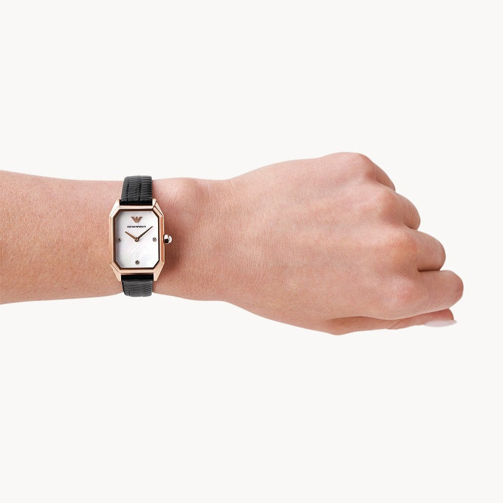 Emporio Armani Gioia Quartz Mother of Pearl Dial Black Leather Strap Watch For Women - AR11390 Buy Now By Emporio Armani