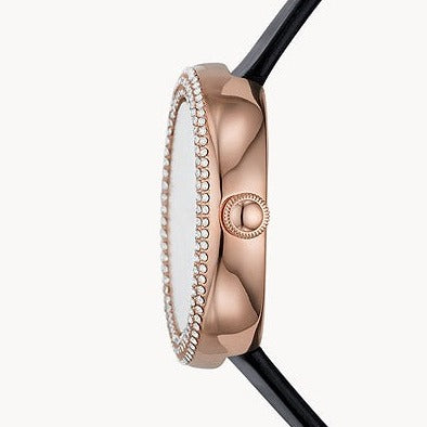 Emporio Armani Rosa Quartz Mother Of Pearl White Dial Black Leather Strap Watch For Women - AR11356 Buy Now By Emporio Armani