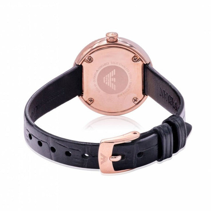 Emporio Armani Rosa Quartz Mother Of Pearl White Dial Black Leather Strap Watch For Women - AR11356 Buy Now By Emporio Armani