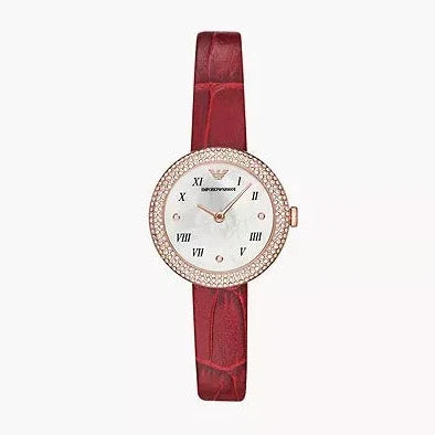 Emporio Armani Rosa Two Hand White Dial Red Leather Strap Watch For Women - AR11357 Buy Now By Emporio Armani