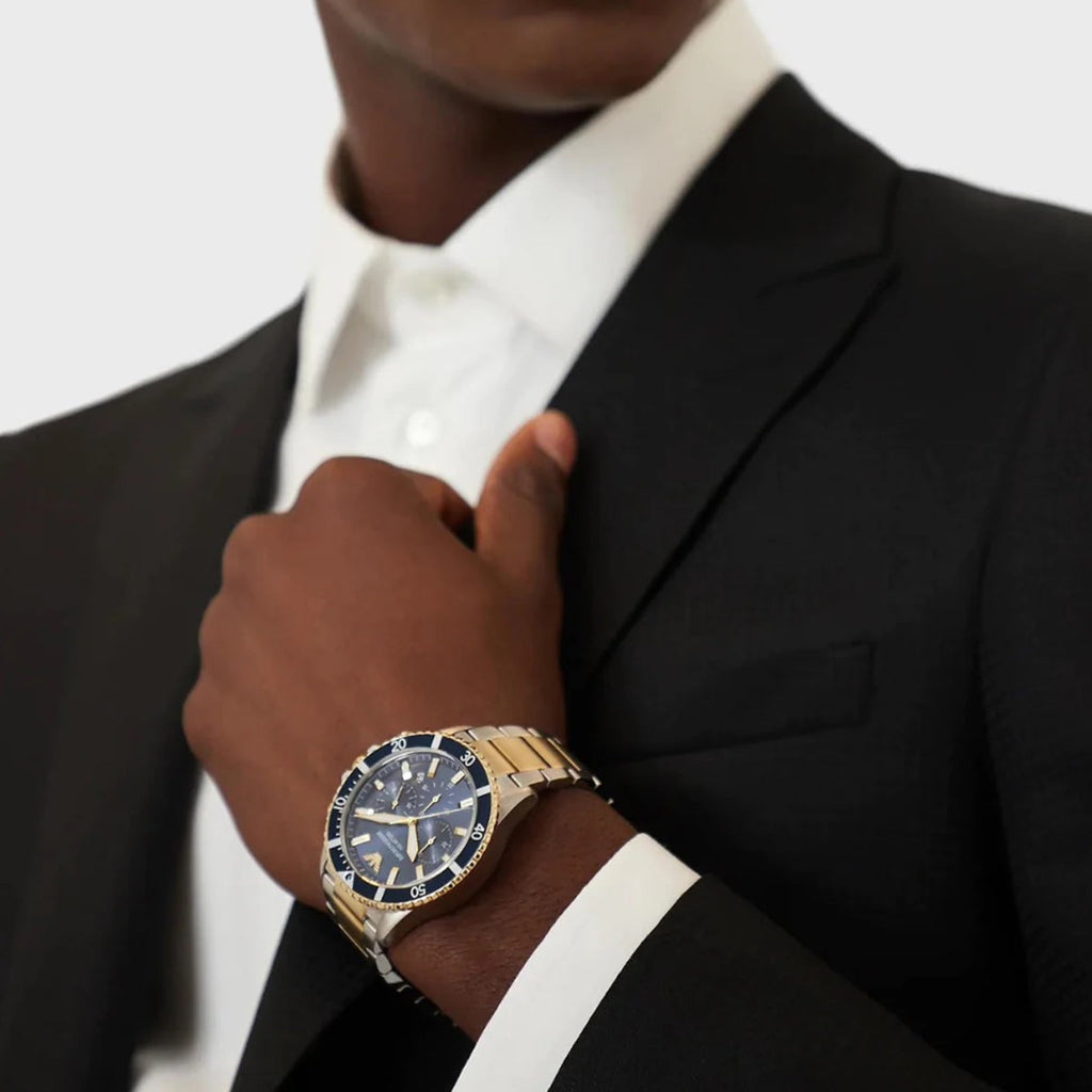 Emporio Armani Mario Chronograph Blue Dial Two Tone Steel Strap Watch For Men - AR11362 Buy Now By Emporio Armani