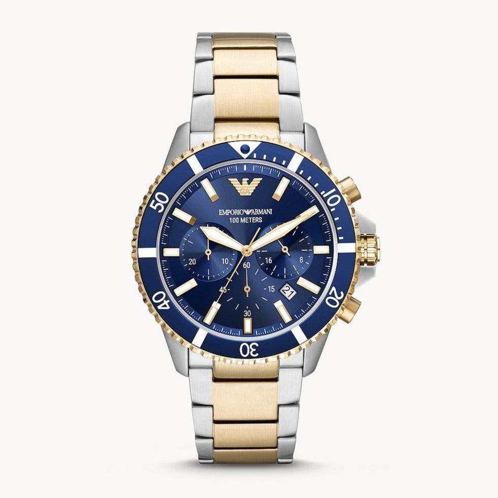Emporio Armani Mario Chronograph Blue Dial Two Tone Steel Strap Watch For Men - AR11362 Buy Now By Emporio Armani