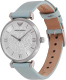 Emporio Armani Gianni T Bar Analog Crystals Silver Dial Blue Leather Strap Watch For Women - AR11443 Buy Now By Emporio Armani